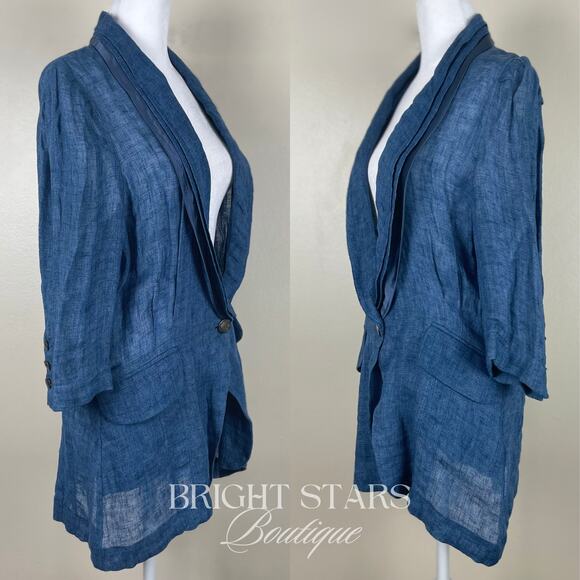 Rare Blue Linen Blazer Jacket ASO Serena Van Der Woodsen Gossip Girl Y2K - Picture 7 of 10